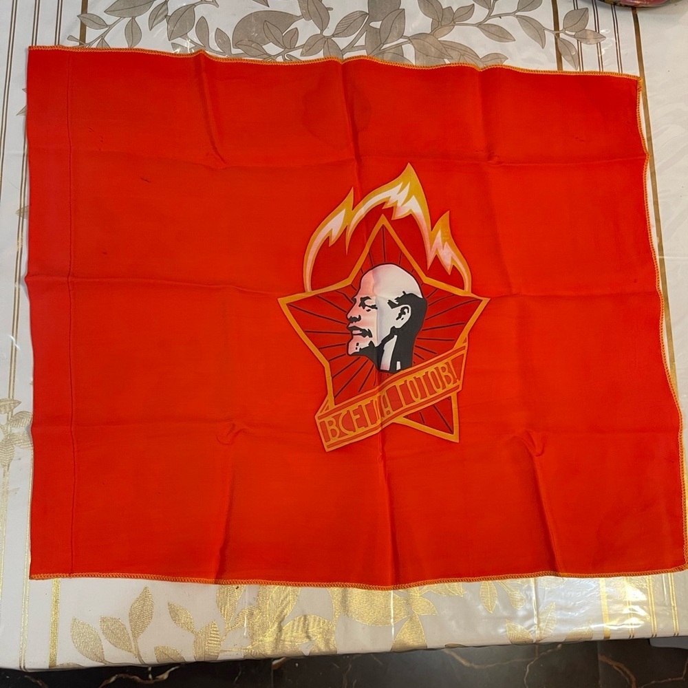 Vintage banner Soviet Union Lenin Pioneers USSR Original 70s